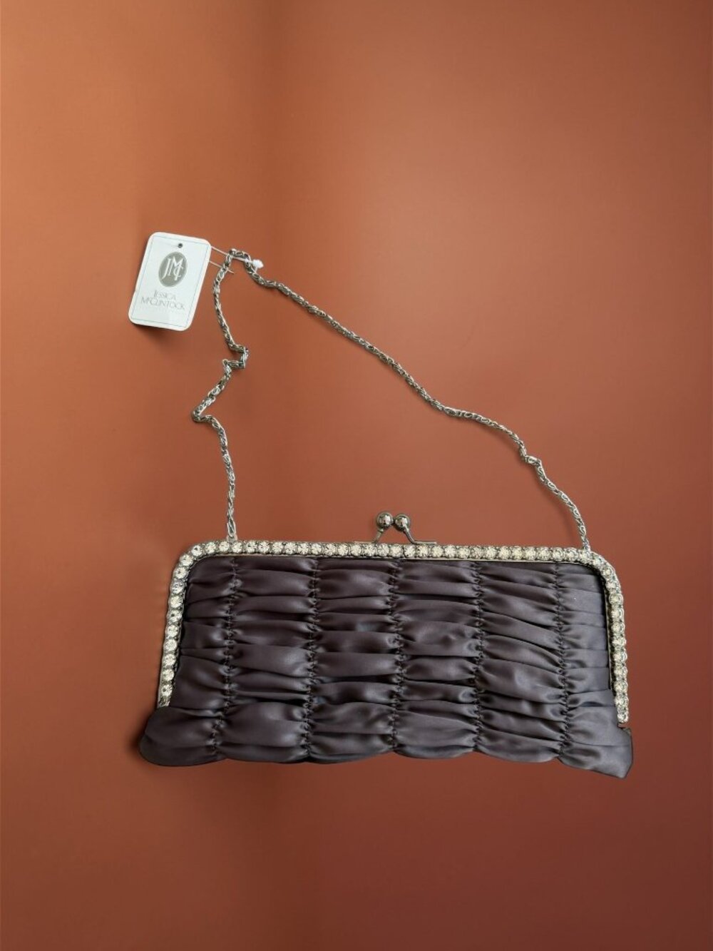 JESSICA MCCLINTOCK Vintage Pewter Silver Ruched Cocktail Bag NEW NWT